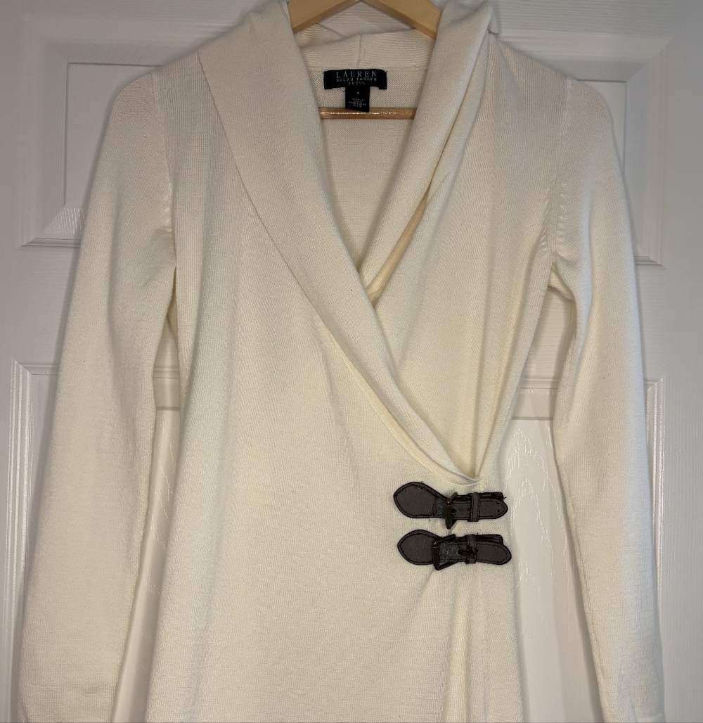 Ralph Lauren Cream Wrap Dress with Buckle Accents